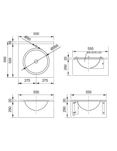Nrūsējošā tērauda izlietne, 550x550mm 2