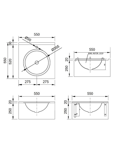 Nrūsējošā tērauda izlietne, 550x550mm