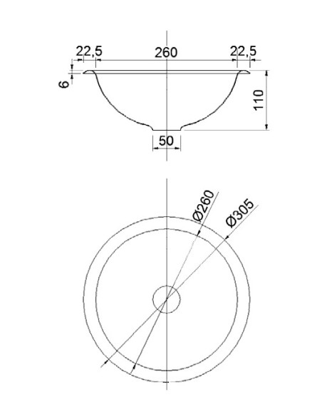 Izlietne D305/260mm, bez pārplūdes, NT