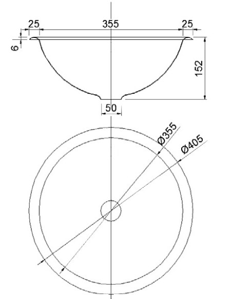 Izlietne D405/355mm, bez pārplūdes, NT