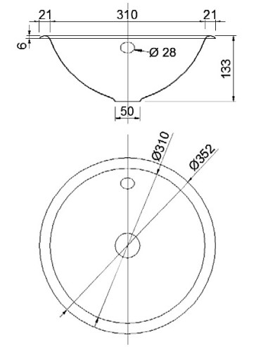 Izlietne D355/310mm, ar pārplūdi, NT