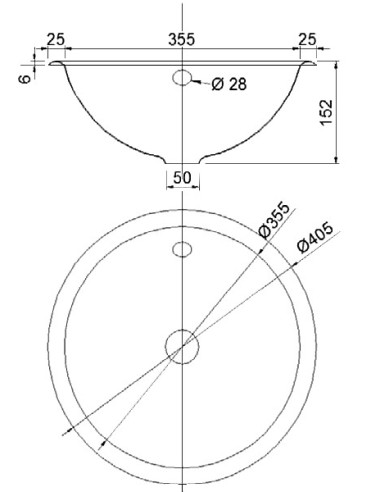 Izlietne D405/355mm, ar pārplūdi, NT