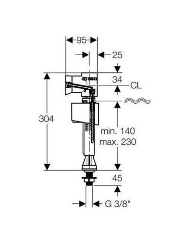 Ūdens uzpildes mehānisms Basic 340, 3/8", pieslēgums no apakšas