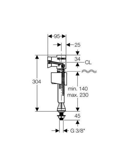 Ūdens uzpildes mehānisms Basic 340, 3/8", pieslēgums no apakšas