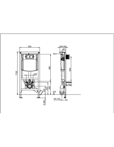ViConnect iebūvējamais rāmis tualetes poda instalācijai pie sienas, 525 x 130 x 1120mm