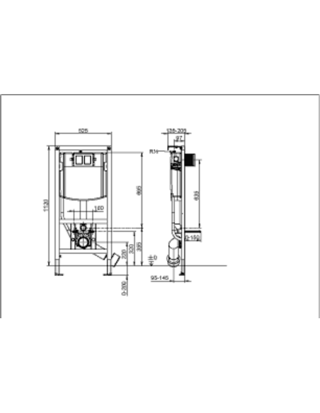 ViConnect iebūvējamais rāmis tualetes poda instalācijai pie sienas, 525 x 130 x 1120mm