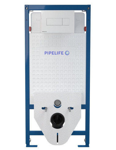 Pipelife WC rāmis ar baltu skalošanas pogu + stiprinājumu komplekts