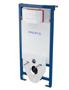 Pipelife WC rāmis ar baltu skalošanas pogu + stiprinājumu komplekts 2