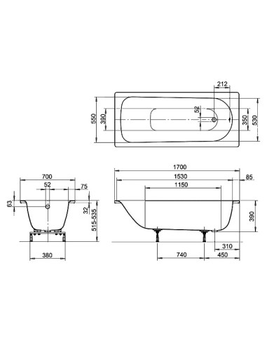 Eurowa tērauda vanna 170x70cm
