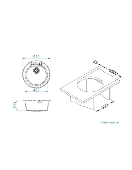 CADIT 100 kol. 22 PIASEK (fi 425 x 200 mm) Granital kom sink. with manifold siphon 3 1/2" - 2