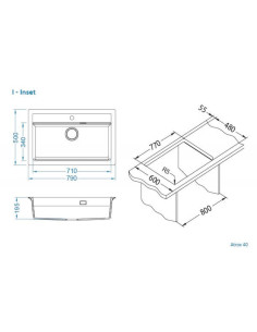 ATROX 40 col. 81 BETONS Granitāla izlietne (790 x 500) 1 bļoda ar POP-UP sifonu 3 1/2" 2