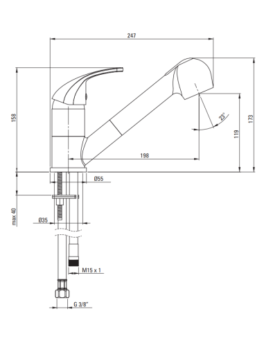 Pepe Kitchen tap, with pull-out spout - 2 stream types - 8