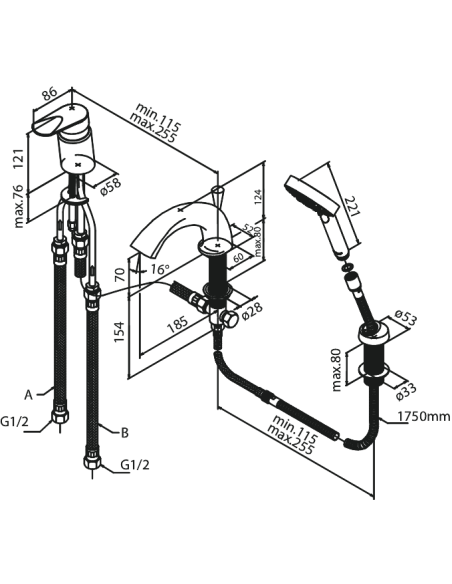 Damixa Clover 3 caurumu vannas dušas maisītājs, hroms - 1 Damixa Clover 3 caurumu vannas dušas maisītājs, hroms - 1