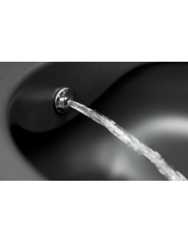 Deante Peonia pie sienas piekaramais pods ar iebūvētu bidē jaucējkrānu, bez apmalēm, vāks SC komplektā, melns - 4