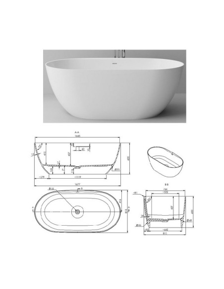 Blu akmens masas vanna Ara 1677mm, 625477171103 - 1 Blu akmens masas vanna Ara 1677mm, 625477171103 - 1