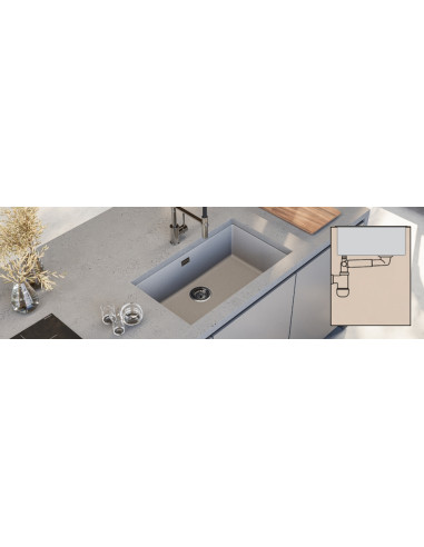 ATROX 40 col. 81 CONCRETE Granite sink (790 x 500) 1 bowl with POP-UP siphon 3 1/2" - 4