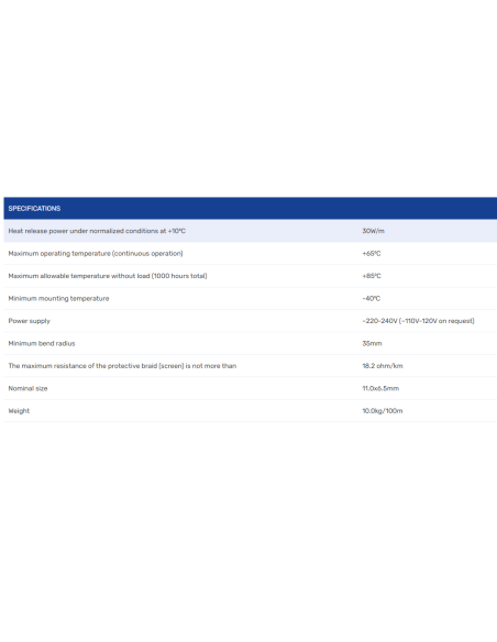 Self-regulating cable PHC-30 30 W/m. Supplied in coils: - 100m. - 3