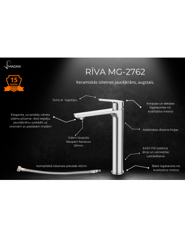 Jaunums! Keramiskās izlietnes krāns augstais MG-2762 RĪVA - 3