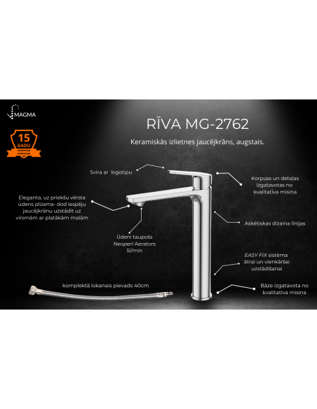 Jaunums! Keramiskās izlietnes krāns augstais MG-2762 RĪVA - 3