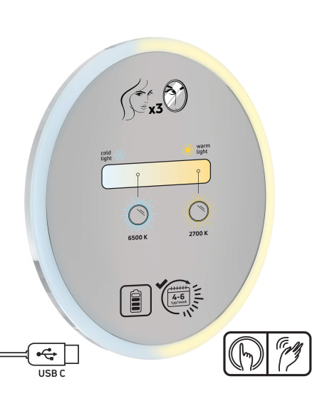 Deante apaļais kosmētikas spogulis, magnētisks - LED apgaismojums ADR_0821