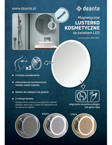 Deante apaļais kosmētikas spogulis, magnētisks - LED apgaismojums ADR_0821