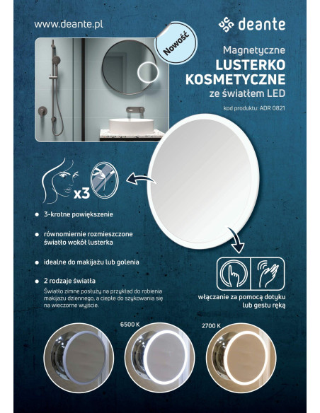 Deante apaļais kosmētikas spogulis, magnētisks - LED apgaismojums ADR_0821