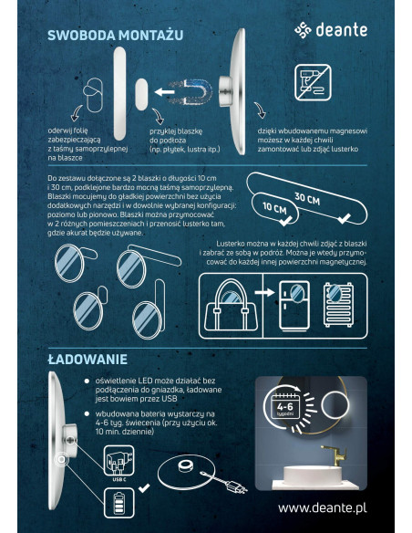 Deante apaļais kosmētikas spogulis, magnētisks - LED apgaismojums ADR_0821