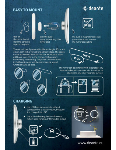 Deante apaļais kosmētikas spogulis, magnētisks - LED apgaismojums ADR_0821