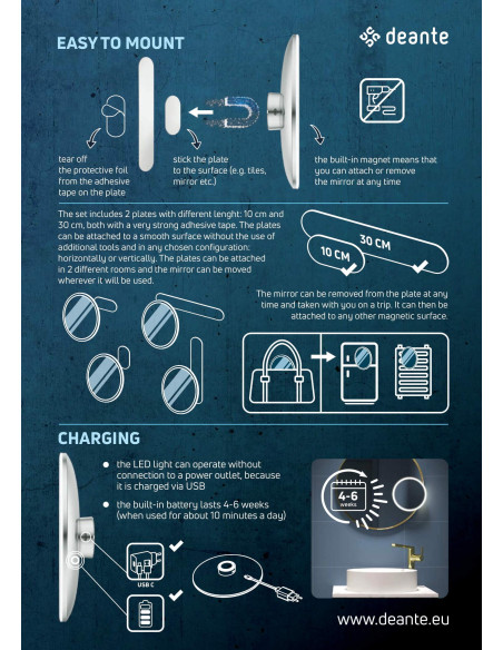 Deante apaļais kosmētikas spogulis, magnētisks - LED apgaismojums ADR_0821