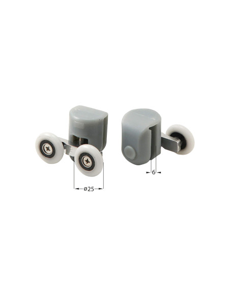 Deante augšējie rullīši, dubulti, 6 mm stiklam - FI 25 mm XKCA1RU04