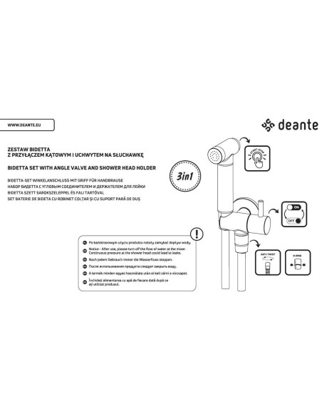 Deante Bidetta Bidetta komplekts ar fiksētu kronšteinu, ar leņķisko savienotāju - rokas dušas turētāju ANW_051B