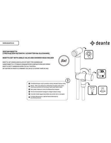 Deante Bidetta Bidetta komplekts ar fiksētu kronšteinu, ar leņķisko savienotāju - rokas dušas turētāju ANW_N51B