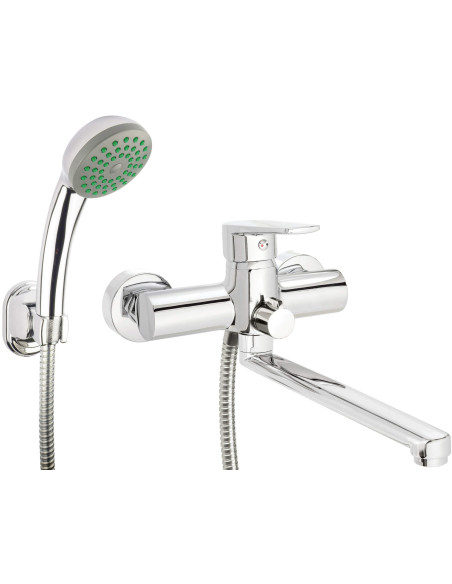 Deante Tubo Izlietnes-vannas krāns, piestiprināms pie sienas, ar dušas komplektu BUT_057M