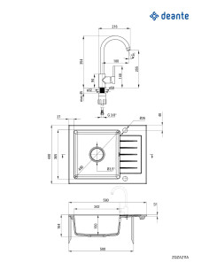 Deante Zorba Granīta izlietne ar krānu, 1 bļoda ar noteku ZQZA211A 2