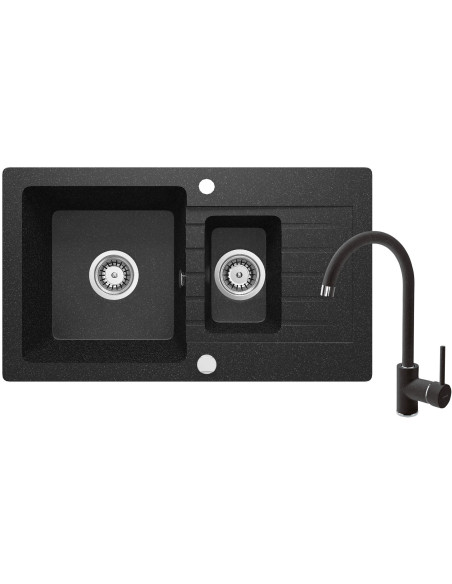 Deante Zorba Granīta izlietne ar krānu, 1,5 bļoda ar noteku ZQZA2513