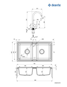 Deante Zorba Granīta izlietne ar krānu, 2 bļodiņu ZQZA7203 2