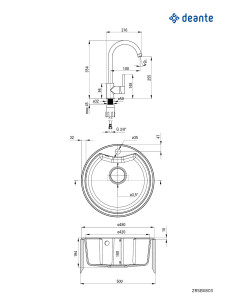 Deante Solis granīta izlietne ar jaucējkrānu, 1 bļoda ZRSB7803 2