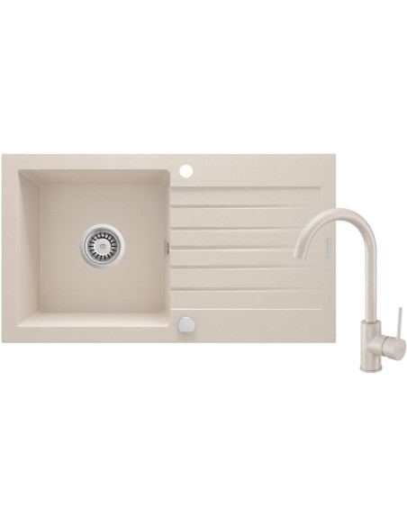 Deante Zorba granīta izlietne ar krānu, 1 bļoda ar notecinājumu ZQZV5113