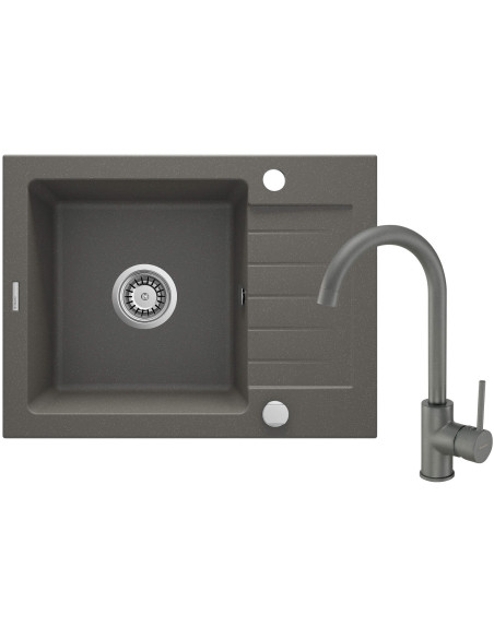 Deante Zorba granīta izlietne ar krānu, 1 bļoda ar drenāžu ZQZAT11A