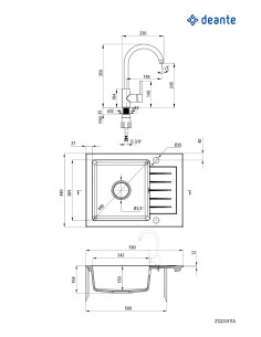 Deante Zorba granīta izlietne ar krānu, 1 bļoda ar drenāžu ZQZAT11A 2