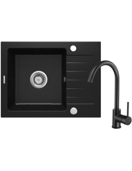 Deante Zorba granīta izlietne ar krānu, 1 bļoda ar drenāžu ZQZAN11A