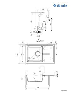 Deante Leda Granīta izlietne ar krānu, 1 bļoda ar noteku ZRDA2113 2