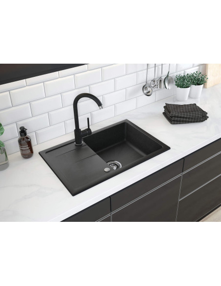 Deante Leda granīta izlietne ar krānu, ar elastīgu snīpi ZRDP2113