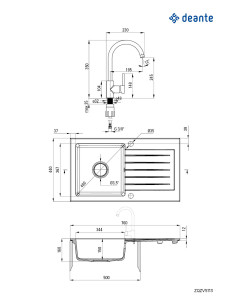 Deante Zorba Granīta izlietne ar krānu, 1 bļoda ar noteku ZQZVT113 2