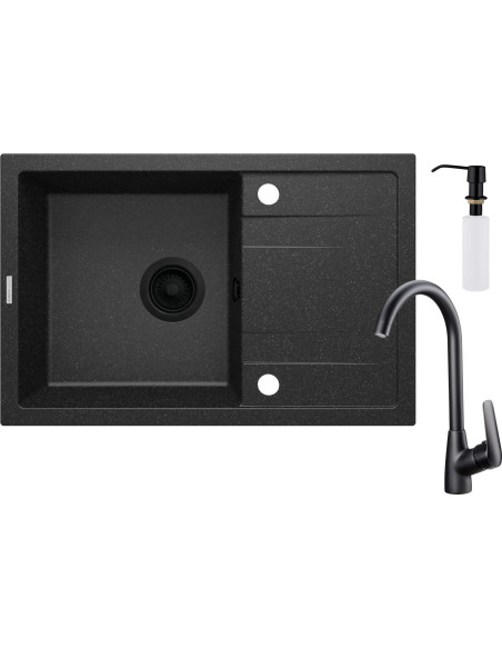 Deante Corio Granīta izlietne ar krānu, 1 bļoda ar noteci - ar dozatoru ZRCC2113