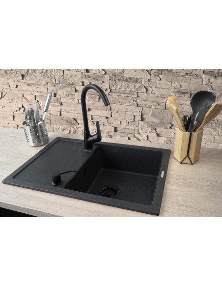 Deante Corio Granīta izlietne ar krānu, 1 bļoda ar noteci - ar dozatoru ZRCC2113