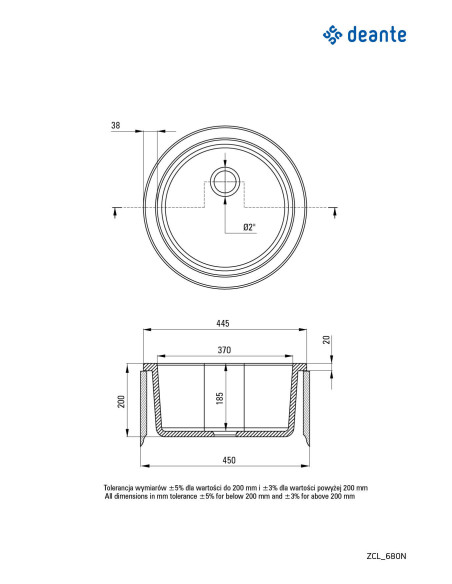 Deante Lusitano Keramikas izlietne, 1-bļoda ZCL_680N