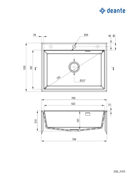 Deante Eridan Granīta izlietne, 1 bļoda ZQE_A103