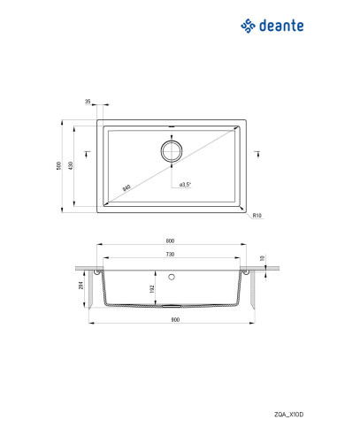Deante Corda granīta izlietne, 1 bļoda, zem stiprinājuma ZQA_S10D