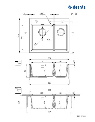 Deante Eridan Granīta izlietne, 1,5 bļoda ZQE_A503